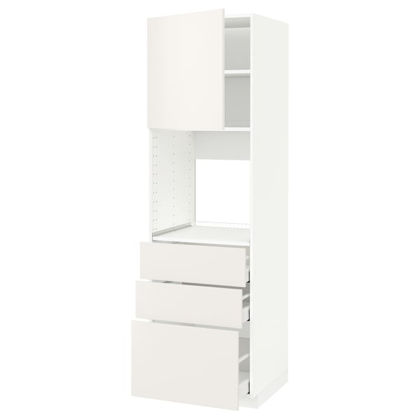 METOD / MAXIMERA high cab f oven w door/3 drawers, white/Veddinge white, 60x60x200 cm