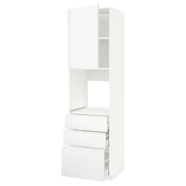 METOD / MAXIMERA high cab f oven w door/3 drawers, white/Voxtorp matt white, 60x60x220 cm