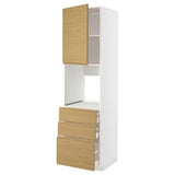 METOD / MAXIMERA high cab f oven w door/3 drawers, white/Voxtorp oak effect, 60x60x220 cm