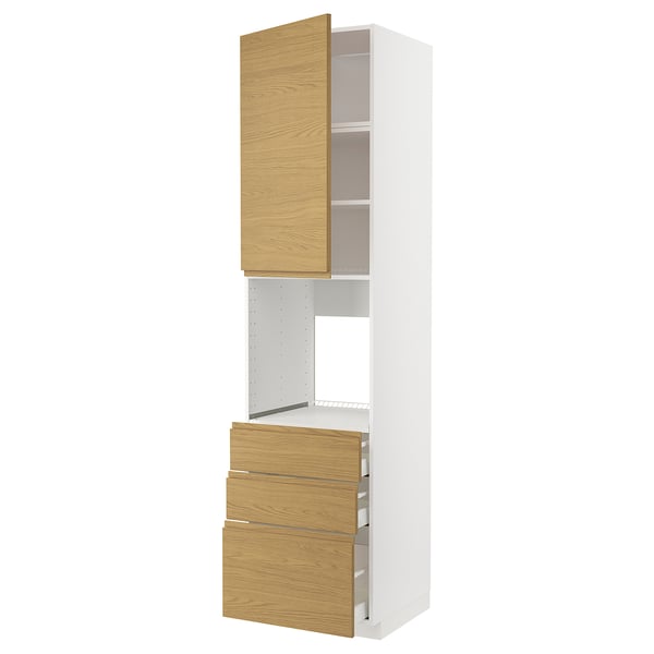 METOD / MAXIMERA high cab f oven w door/3 drawers, white/Voxtorp oak effect, 60x60x240 cm