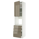 METOD / MAXIMERA high cab f oven w door/3 drawers, white/Voxtorp high-gloss dark grey-brown, 60x60x240 cm