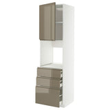 METOD / MAXIMERA high cab f oven w door/3 drawers, white/Voxtorp high-gloss dark grey-brown, 60x60x220 cm