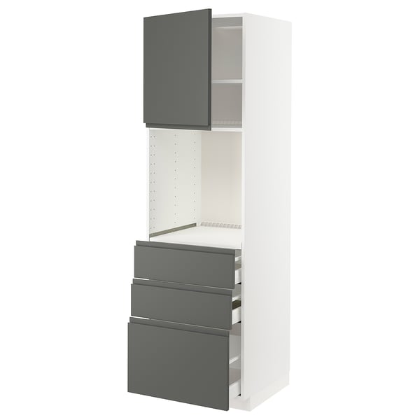 METOD / MAXIMERA high cab f oven w door/3 drawers, white/Voxtorp dark grey, 60x60x200 cm