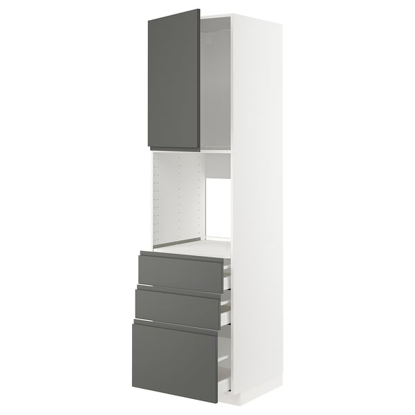 METOD / MAXIMERA - High cab f oven w door/3 drawers, white/Voxtorp dark grey , 60x60x220 cm