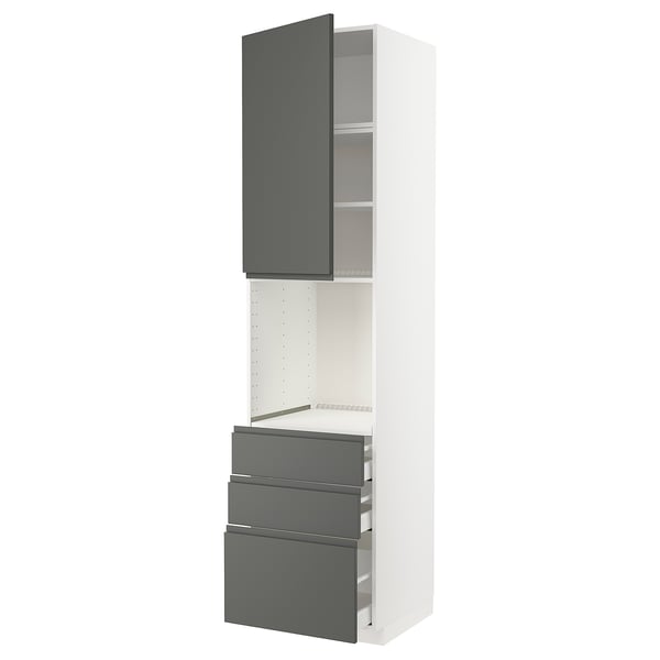 METOD / MAXIMERA high cab f oven w door/3 drawers, white/Voxtorp dark grey, 60x60x240 cm