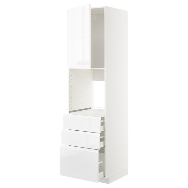 METOD / MAXIMERA - METOD / MAXIMERA High cab f oven w door/3 drawers, white/Voxtorp high-gloss/white, 60x60x220 cm