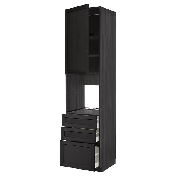 METOD / MAXIMERA high cab f oven w door/3 drawers, black/Lerhyttan black stained, 60x60x240 cm