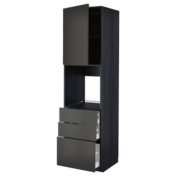 METOD / MAXIMERA - METOD / MAXIMERA High cab f oven w door/3 drawers, black/Nickebo matt anthracite, 60x60x220 cm