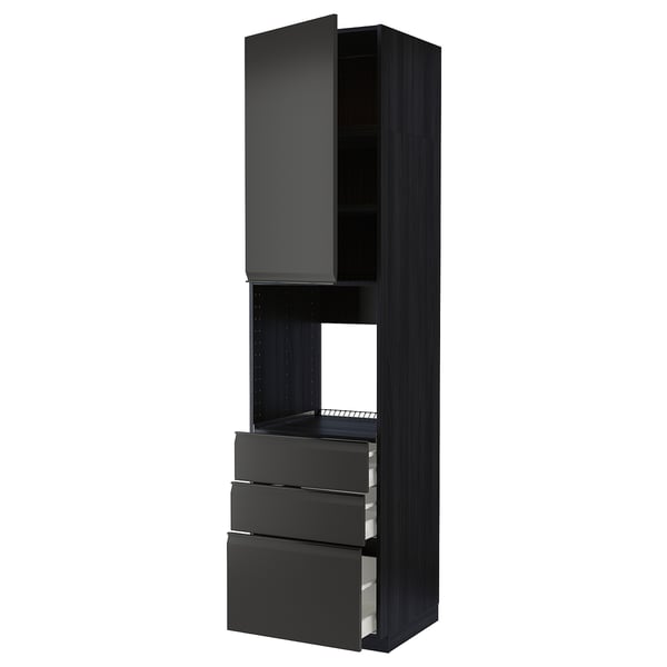METOD / MAXIMERA - High cab f oven w door/3 drawers, black/Upplöv matt anthracite , 60x60x240 cm