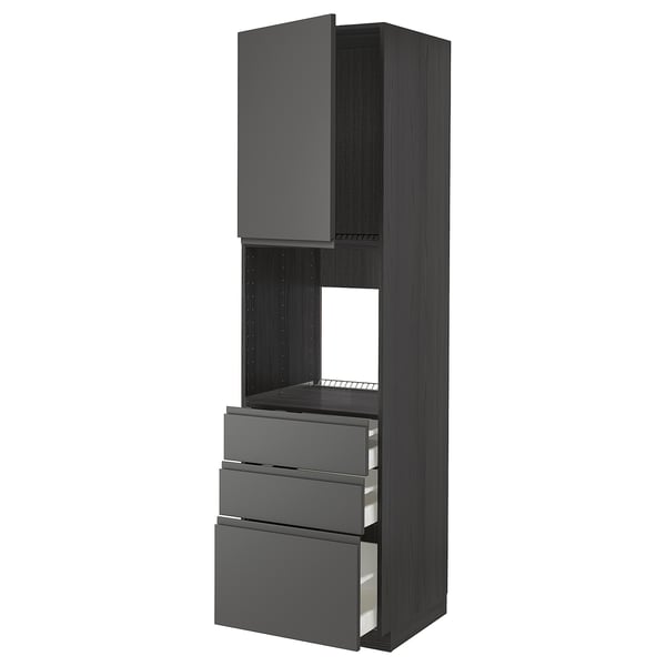 METOD / MAXIMERA high cab f oven w door/3 drawers, black/Voxtorp dark grey, 60x60x220 cm