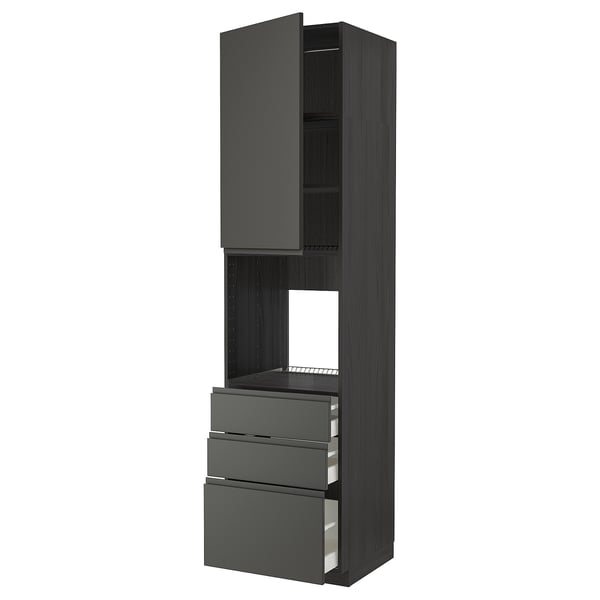 METOD / MAXIMERA - METOD / MAXIMERA High cab f oven w door/3 drawers, black/Voxtorp dark grey, 60x60x240 cm