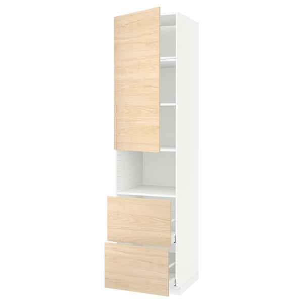 METOD / MAXIMERA - Hi cab f micro w door/2 drawers, white/Askersund light ash effect , 60x60x240 cm