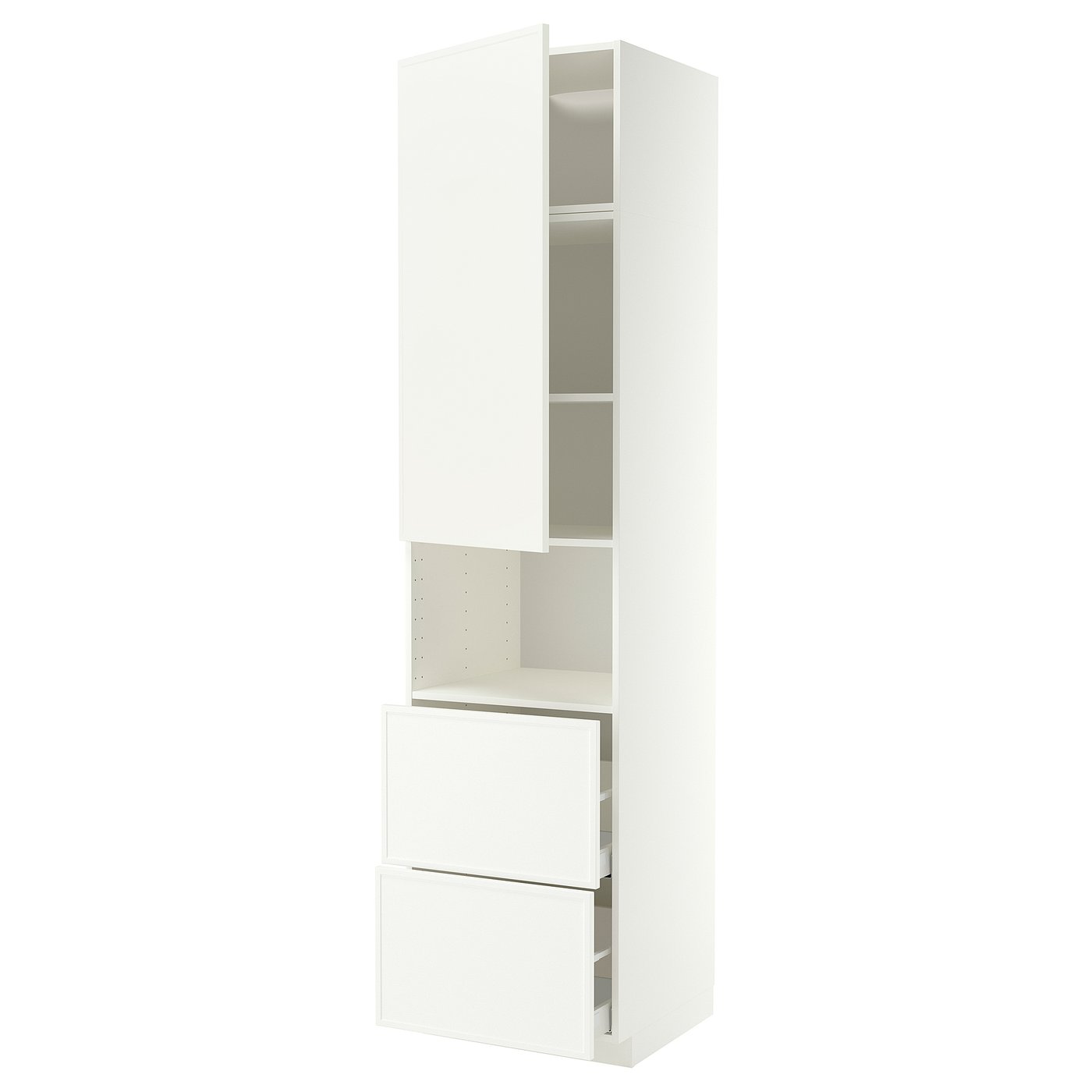 METOD / MAXIMERA hi cab f micro w door/2 drawers, white/Aspudden matt white, 60x60x240 cm