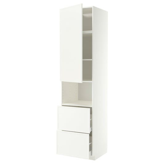 METOD / MAXIMERA hi cab f micro w door/2 drawers, white/Aspudden matt white, 60x60x240 cm