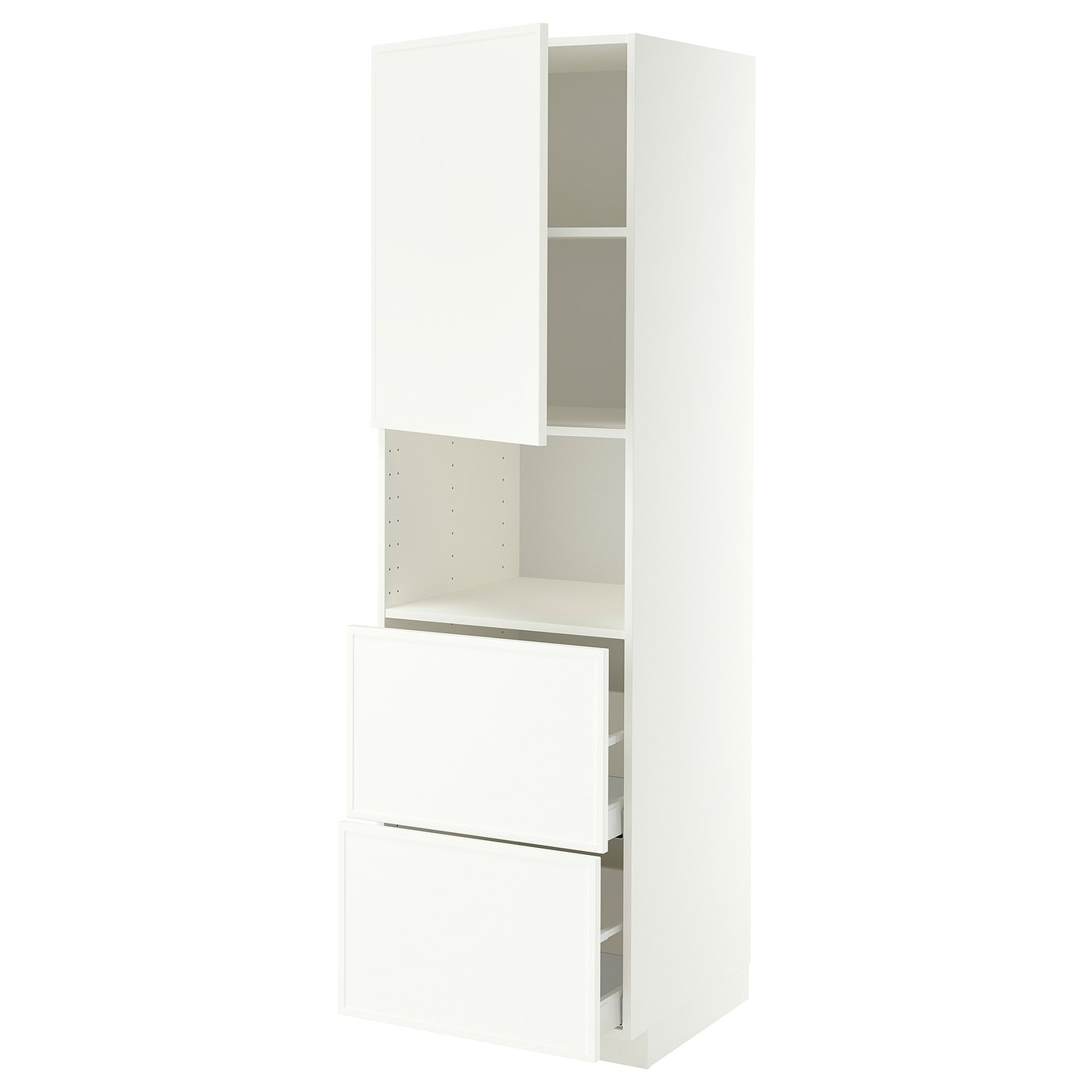 METOD / MAXIMERA hi cab f micro w door/2 drawers, white/Aspudden matt white, 60x60x200 cm
