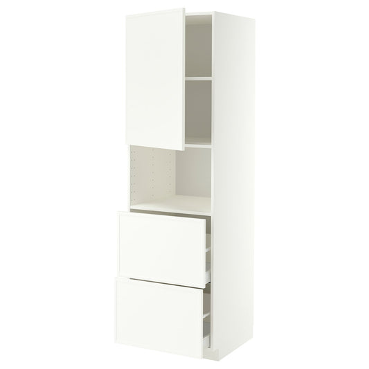 METOD / MAXIMERA hi cab f micro w door/2 drawers, white/Aspudden matt white, 60x60x200 cm