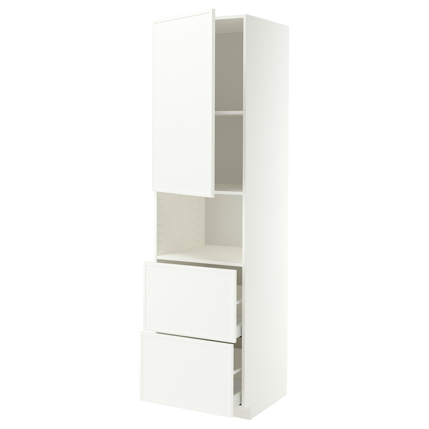 METOD / MAXIMERA hi cab f micro w door/2 drawers, white/Aspudden matt white, 60x60x220 cm