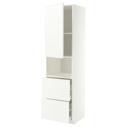 METOD / MAXIMERA hi cab f micro w door/2 drawers, white/Aspudden matt white, 60x60x220 cm