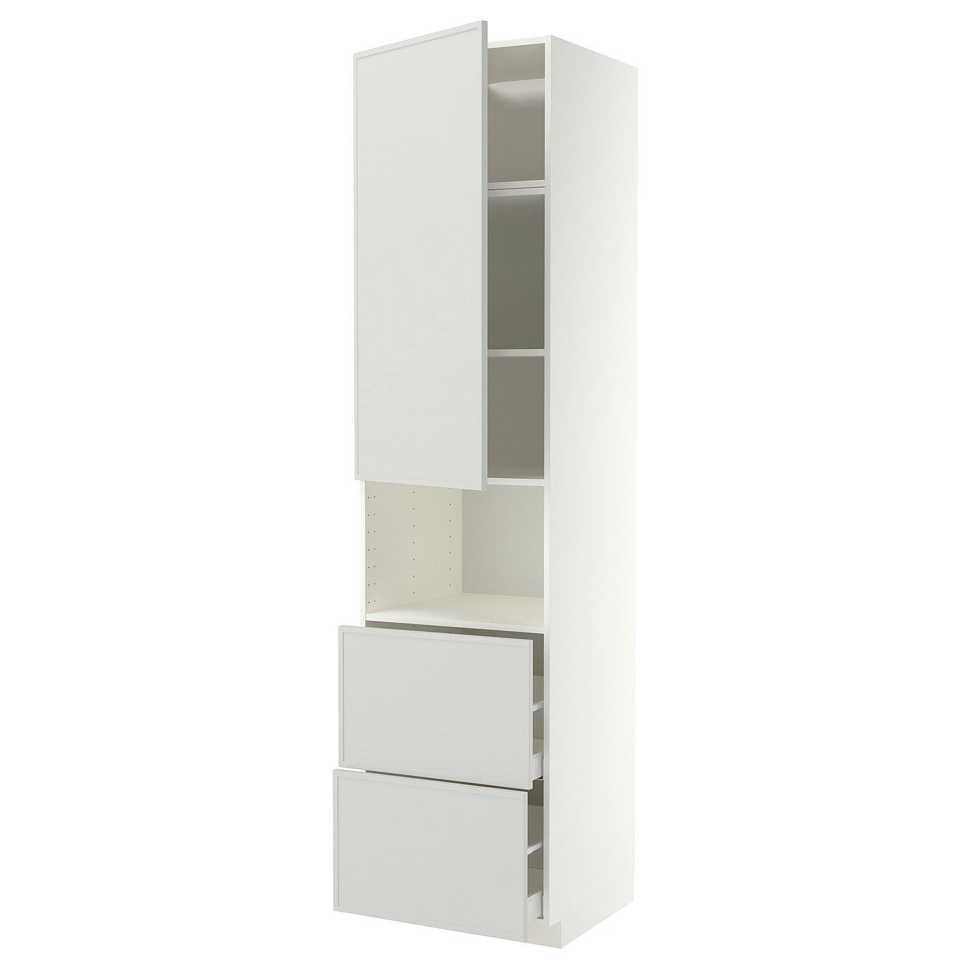 METOD / MAXIMERA hi cab f micro w door/2 drawers, white/Aspudden light grey, 60x60x240 cm