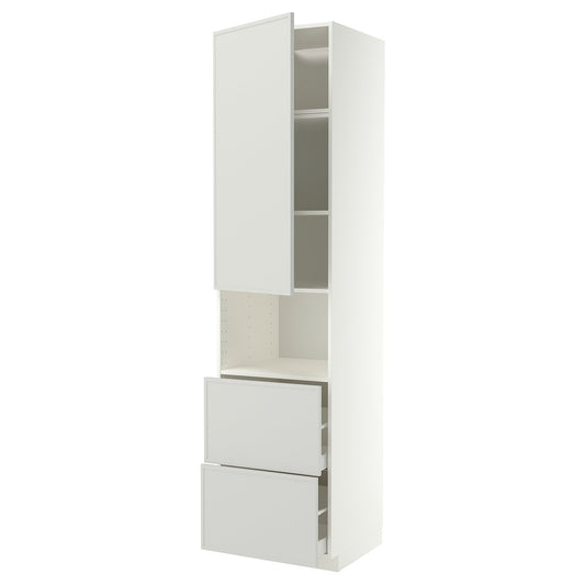 METOD / MAXIMERA hi cab f micro w door/2 drawers, white/Aspudden light grey, 60x60x240 cm