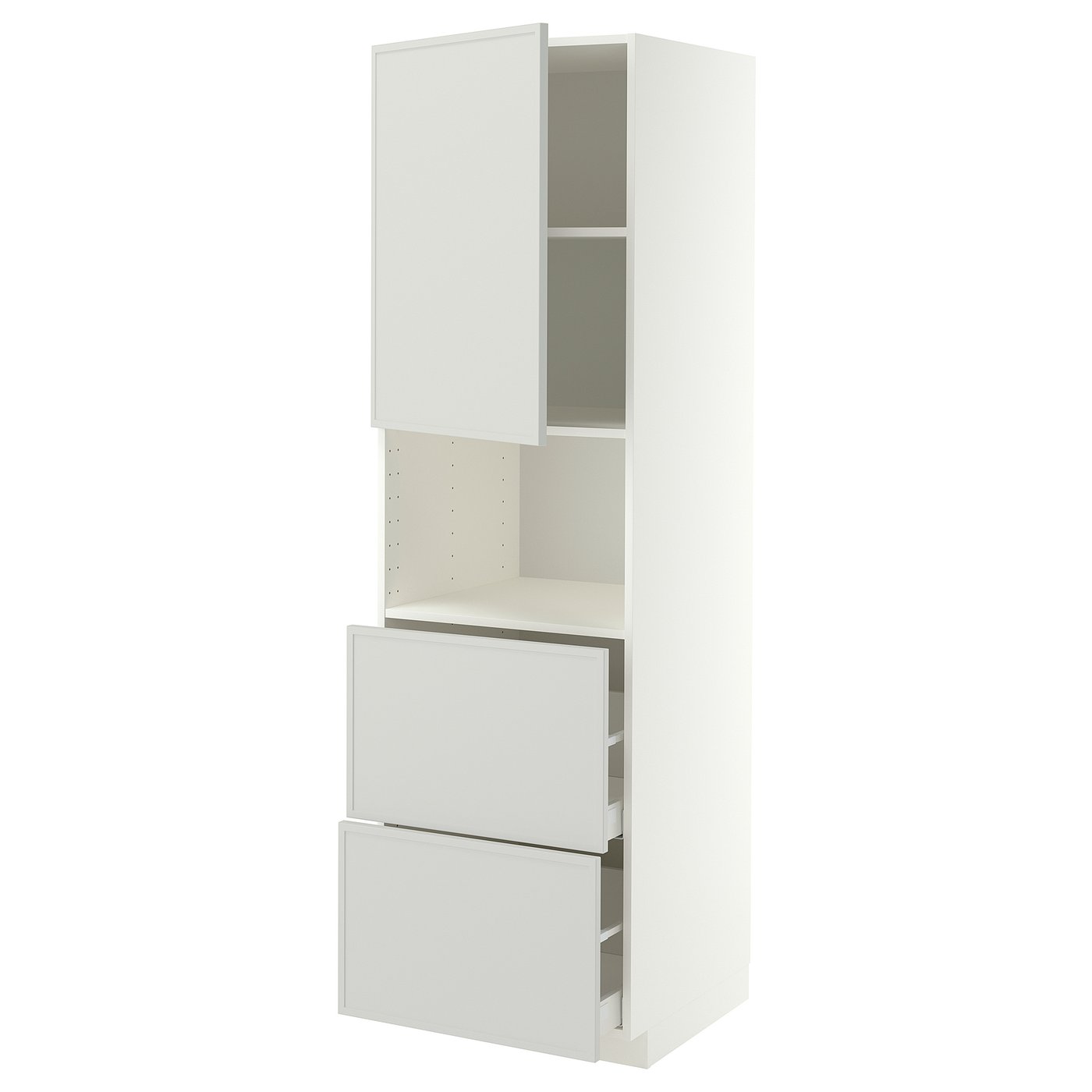 METOD / MAXIMERA hi cab f micro w door/2 drawers, white/Aspudden light grey, 60x60x200 cm