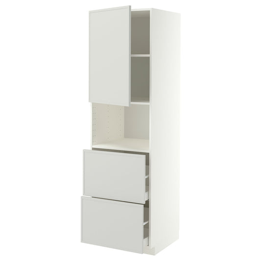 METOD / MAXIMERA hi cab f micro w door/2 drawers, white/Aspudden light grey, 60x60x200 cm