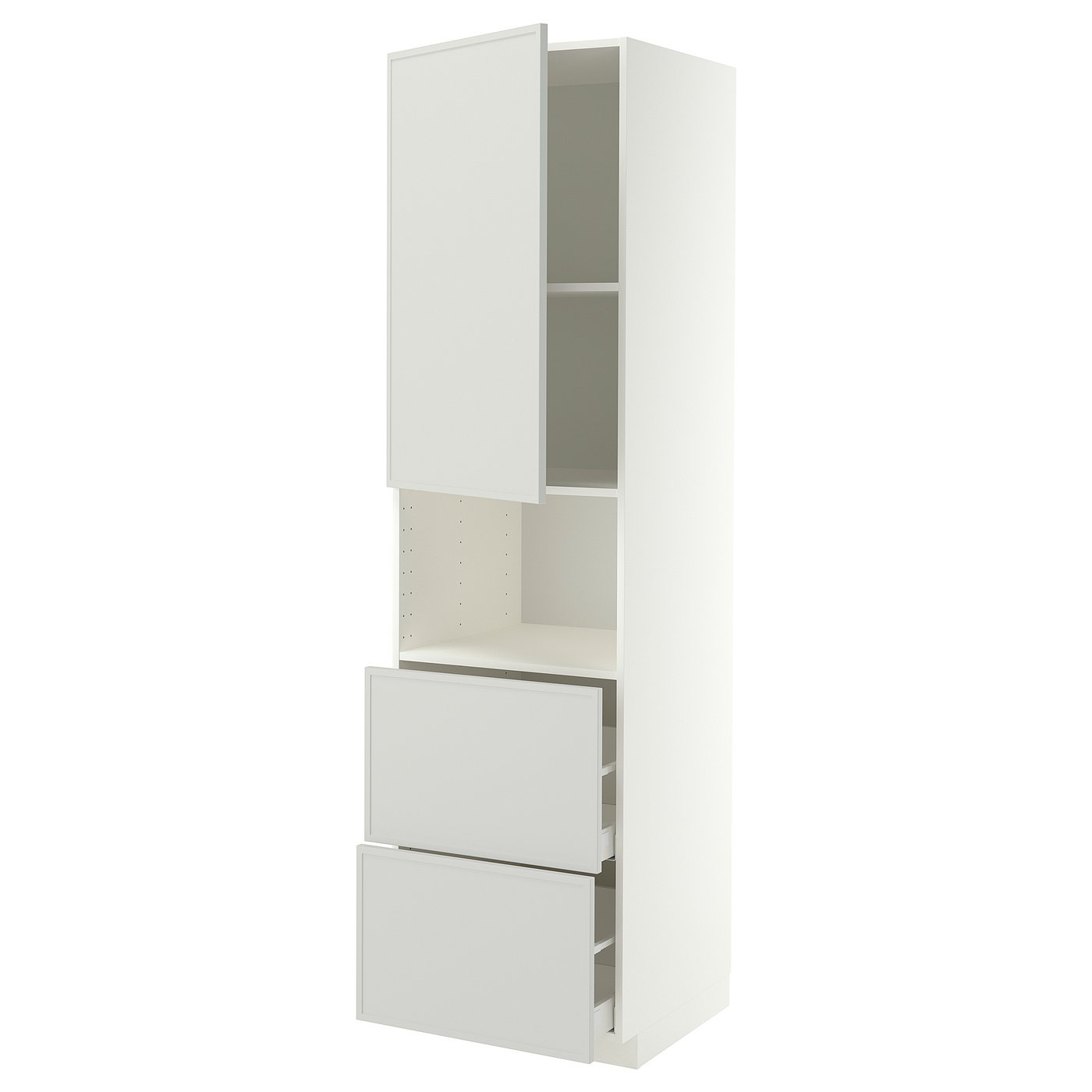 METOD / MAXIMERA hi cab f micro w door/2 drawers, white/Aspudden light grey, 60x60x220 cm