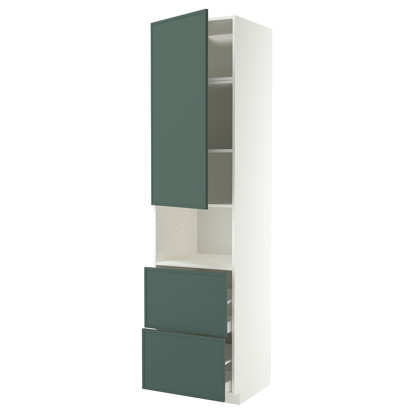 METOD / MAXIMERA hi cab f micro w door/2 drawers, white/Aspudden dark grey-green, 60x60x240 cm