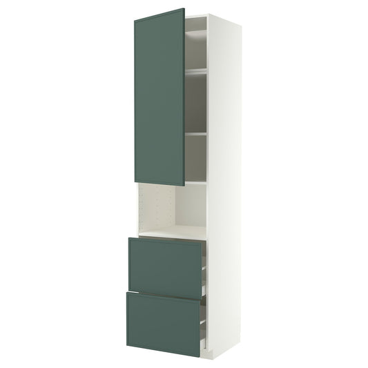 METOD / MAXIMERA hi cab f micro w door/2 drawers, white/Aspudden dark grey-green, 60x60x240 cm
