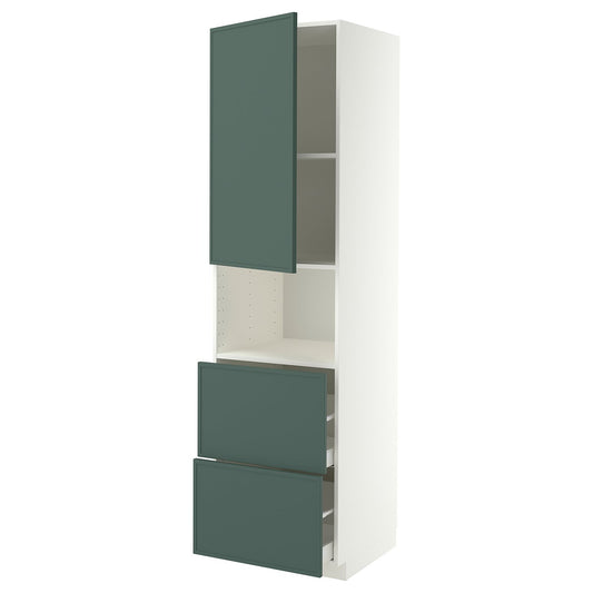 METOD / MAXIMERA hi cab f micro w door/2 drawers, white/Aspudden dark grey-green, 60x60x220 cm