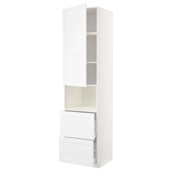 METOD / MAXIMERA hi cab f micro w door/2 drawers, white/Axstad matt white, 60x60x240 cm