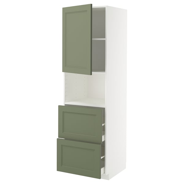 METOD / MAXIMERA hi cab f micro w door/2 drawers, white/Axstad grey-green, 60x60x200 cm