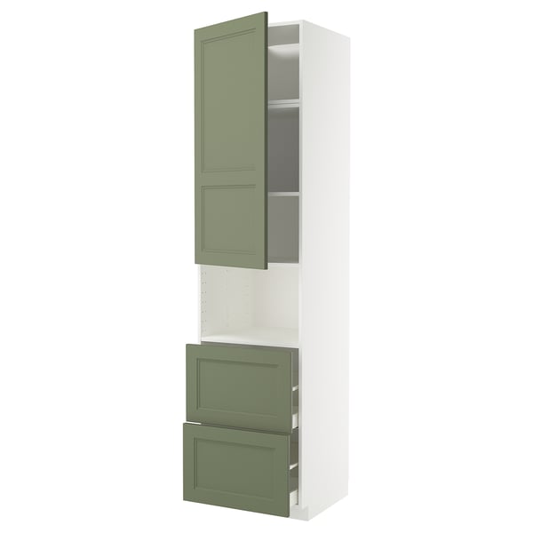 METOD / MAXIMERA hi cab f micro w door/2 drawers, white/Axstad grey-green, 60x60x240 cm