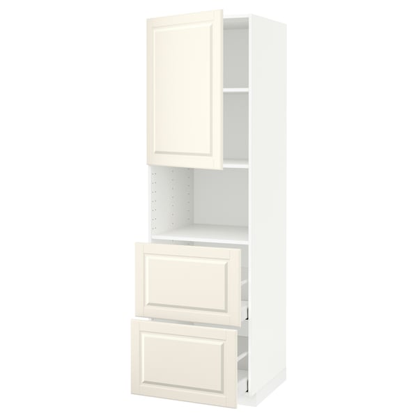 METOD / MAXIMERA hi cab f micro w door/2 drawers, white/Bodbyn off-white, 60x60x200 cm