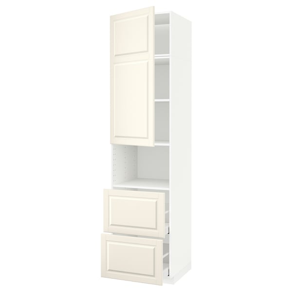 METOD / MAXIMERA - Hi cab f micro w door/2 drawers, white/Bodbyn off-white ,
