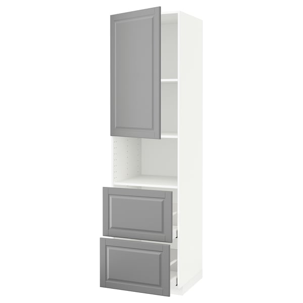 METOD / MAXIMERA - METOD / MAXIMERA Hi cab f micro w door/2 drawers, white/Bodbyn grey, 60x60x220 cm