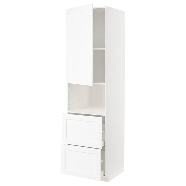 METOD / MAXIMERA hi cab f micro w door/2 drawers, white Enköping/white wood effect, 60x60x220 cm