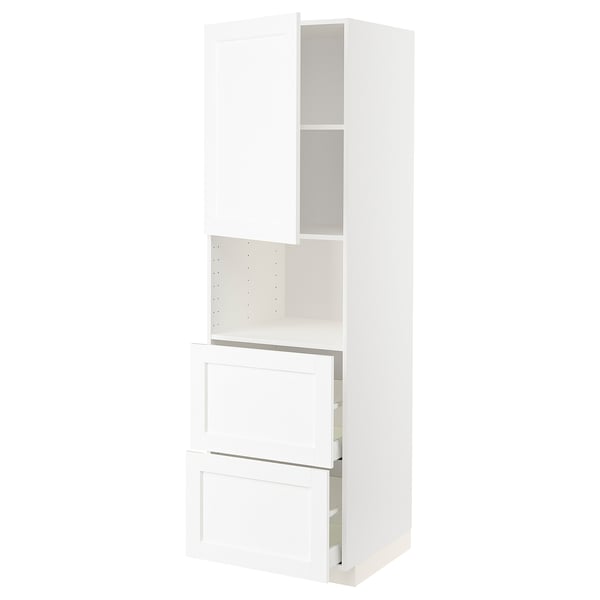 METOD / MAXIMERA hi cab f micro w door/2 drawers, white Enköping/white wood effect, 60x60x200 cm