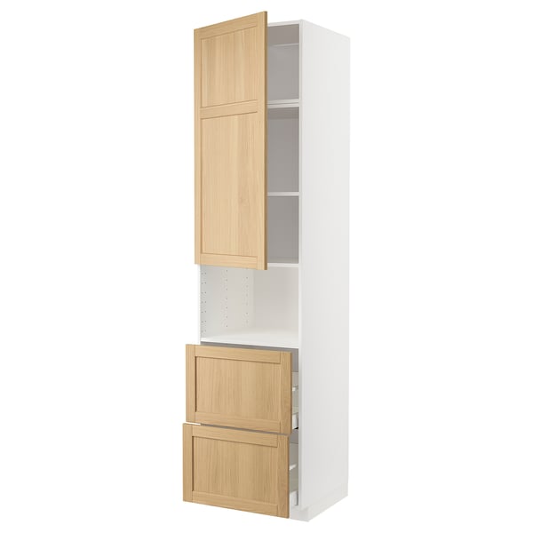 METOD / MAXIMERA hi cab f micro w door/2 drawers, white/Forsbacka oak, 60x60x240 cm