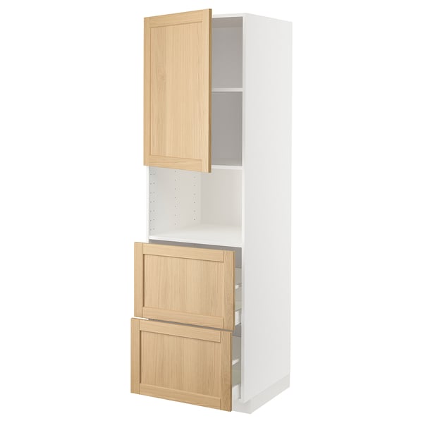 METOD / MAXIMERA - METOD / MAXIMERA Hi cab f micro w door/2 drawers, white/Forsbacka oak, 60x60x200 cm
