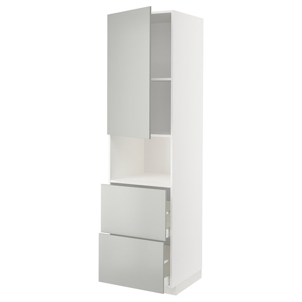 METOD / MAXIMERA - Hi cab f micro w door/2 drawers, white/Havstorp light grey, 60x60x220 cm