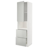 METOD / MAXIMERA hi cab f micro w door/2 drawers, white/Havstorp light grey, 60x60x220 cm