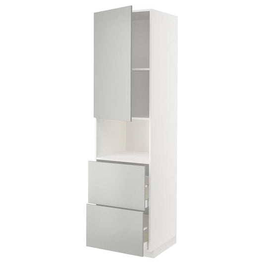 Ikea METOD / MAXIMERA - Hi cab f micro w door/2 drawers, white/Havstorp light grey, 60x60x220 cm