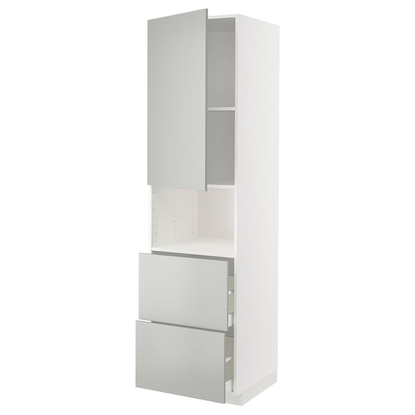 METOD / MAXIMERA hi cab f micro w door/2 drawers, white/Havstorp light grey, 60x60x220 cm