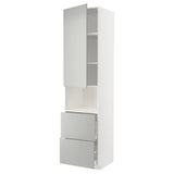 METOD / MAXIMERA hi cab f micro w door/2 drawers, white/Havstorp light grey, 60x60x240 cm