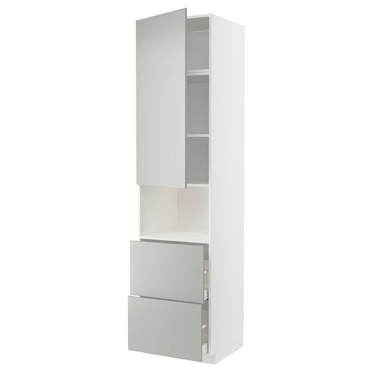 Ikea METOD / MAXIMERA - Hi cab f micro w door/2 drawers, white/Havstorp light grey, 60x60x240 cm