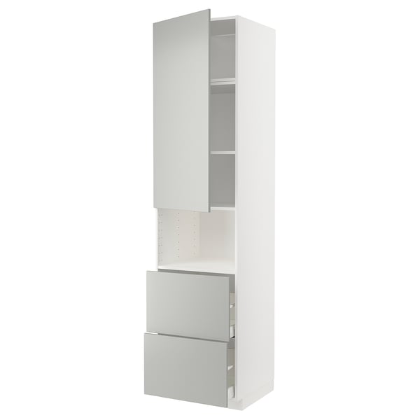 METOD / MAXIMERA - METOD / MAXIMERA Hi cab f micro w door/2 drawers, white/Havstorp light grey, 60x60x240 cm