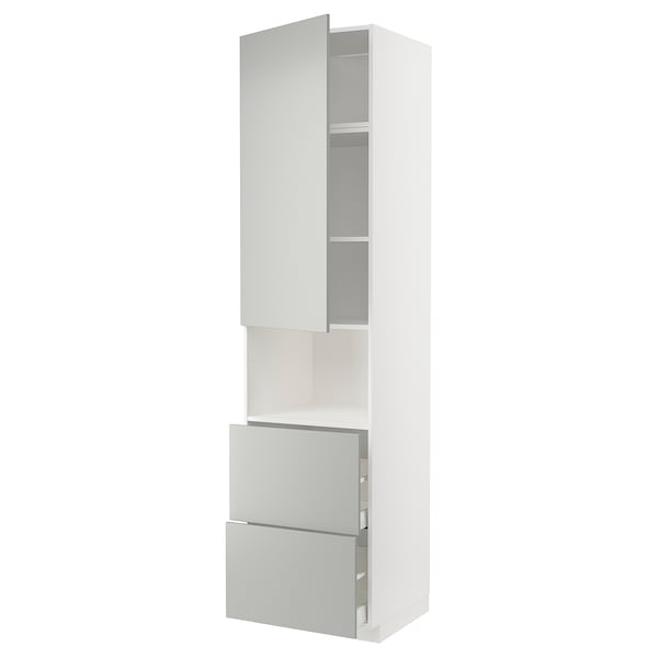 METOD / MAXIMERA - Hi cab f micro w door/2 drawers, white/Havstorp light grey, 60x60x240 cm