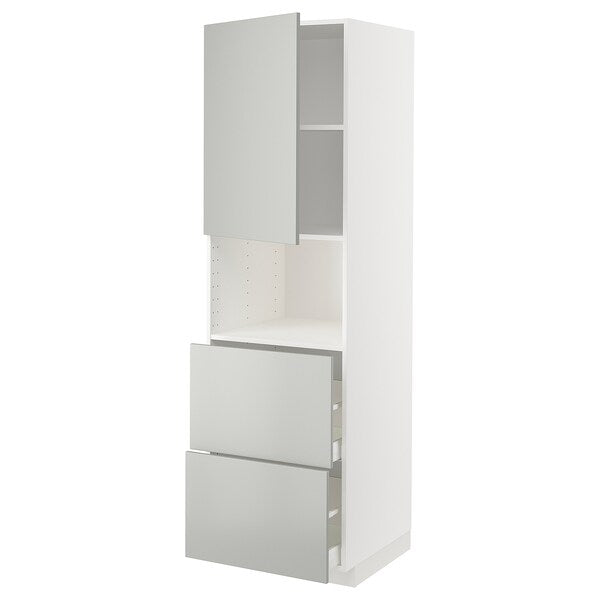 METOD / MAXIMERA - Hi cab f micro w door/2 drawers, white/Havstorp light grey, 60x60x200 cm