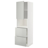 METOD / MAXIMERA hi cab f micro w door/2 drawers, white/Havstorp light grey, 60x60x200 cm